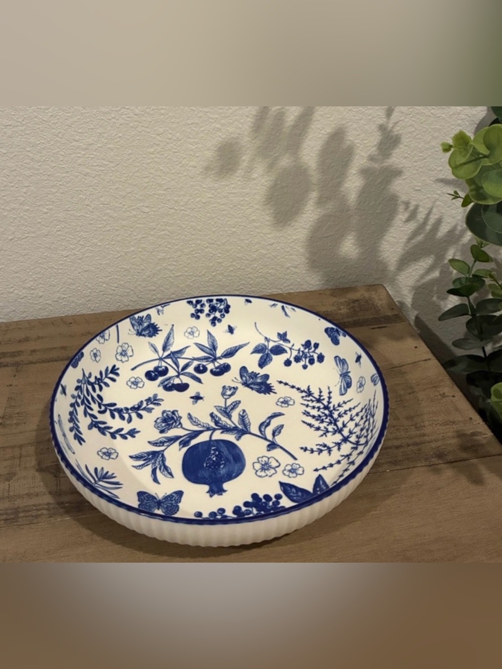 White with Vibrant Blue Print Pasta Bowl.